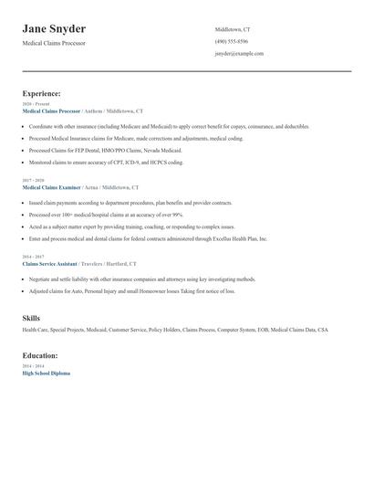 Medical Claims Processor Resume
