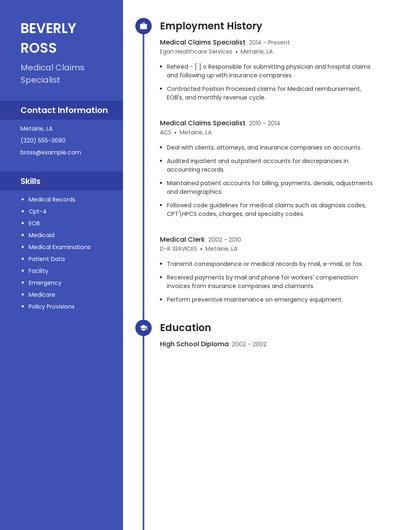 Medical Claims Specialist Resume