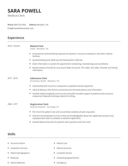 Medical Clerk Resume