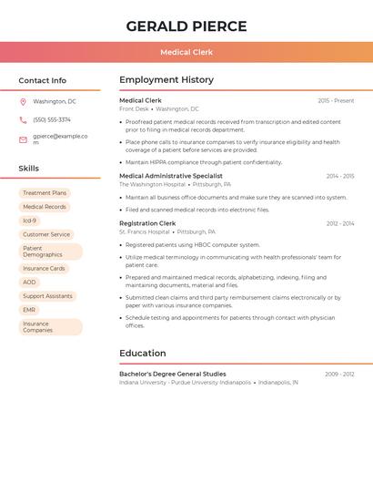 Medical Clerk Resume