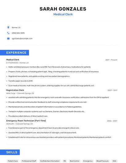 Medical Clerk Resume