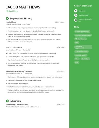 Medical Clerk Resume