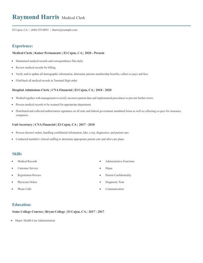 Medical Clerk Resume