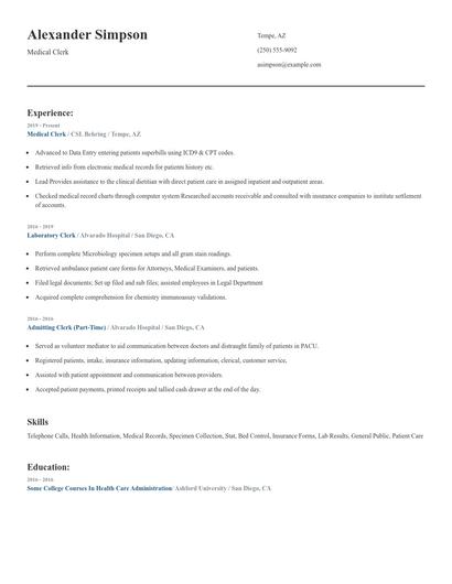 Medical Clerk Resume