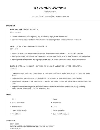 Medical Clerk Resume