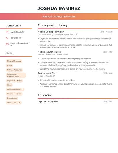 Medical Coding Technician Resume