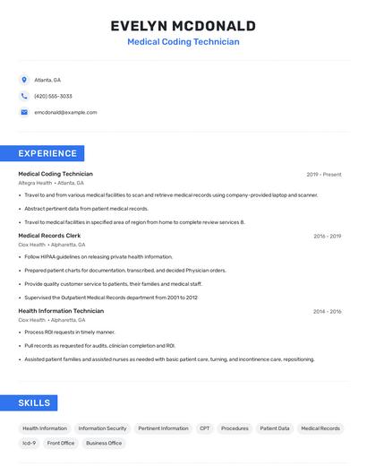 Medical Coding Technician Resume