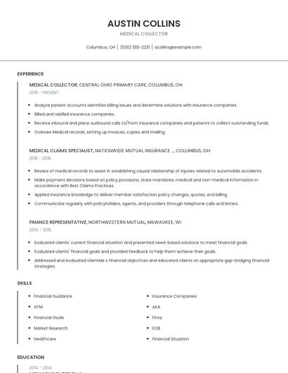Medical Collector Resume