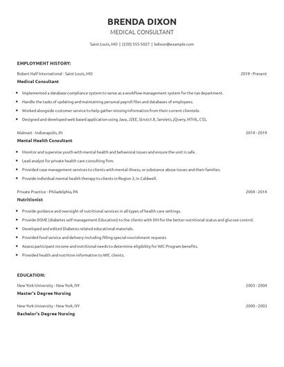 Medical Consultant Resume