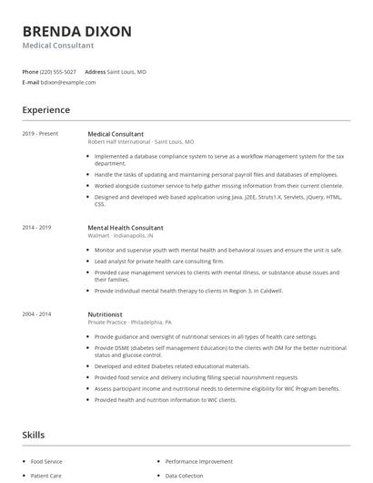 Medical Consultant Resume