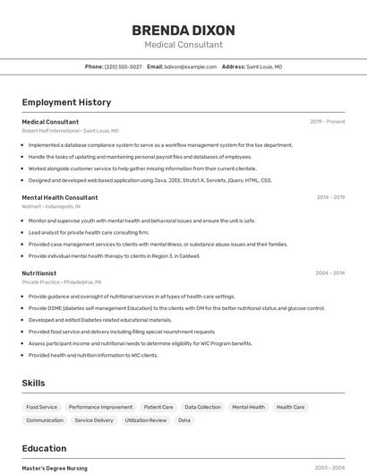 Medical Consultant Resume
