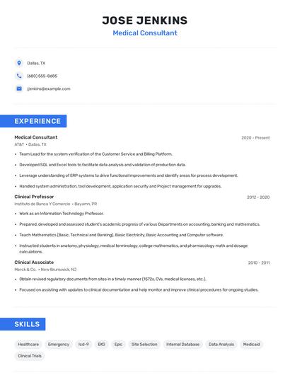 Medical Consultant Resume