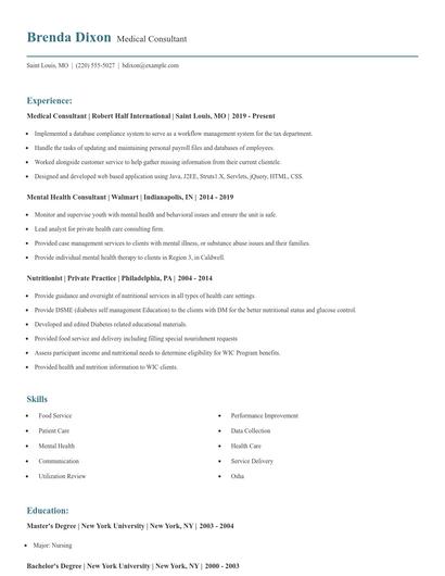 Medical Consultant Resume
