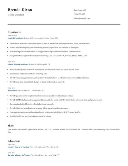 Medical Consultant Resume