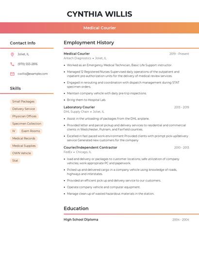 Medical Courier Resume