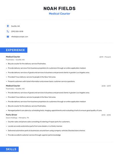 Medical Courier Resume