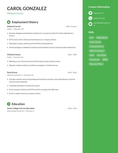 Medical Courier Resume