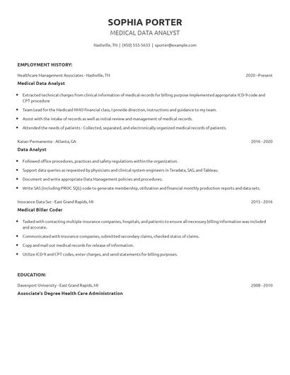 Medical Data Analyst Resume