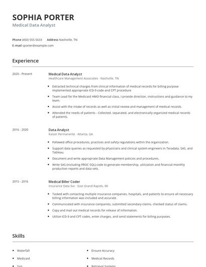 Medical Data Analyst Resume