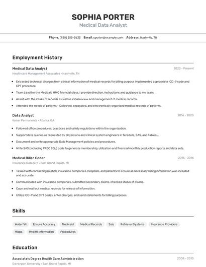 Medical Data Analyst Resume