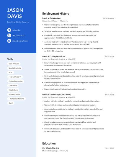 Medical Data Analyst Resume
