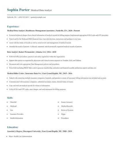 Medical Data Analyst Resume