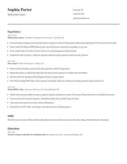 Medical Data Analyst Resume