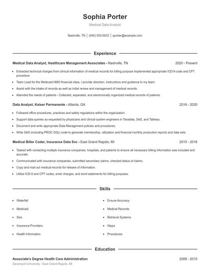 Medical Data Analyst Resume