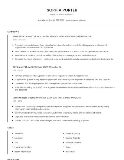 Medical Data Analyst Resume