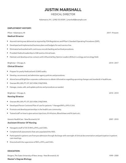 Medical Director Resume