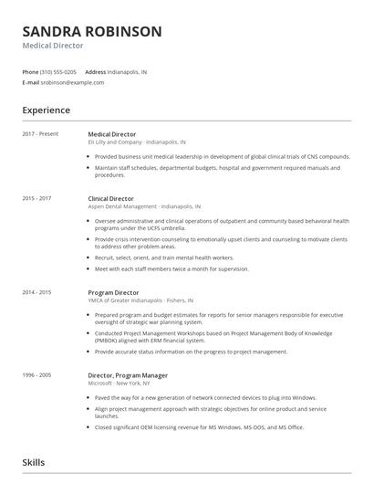 Medical Director Resume