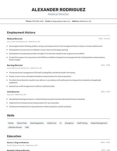 Medical Director Resume