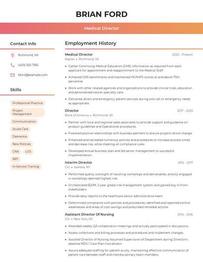 Medical Director Resume