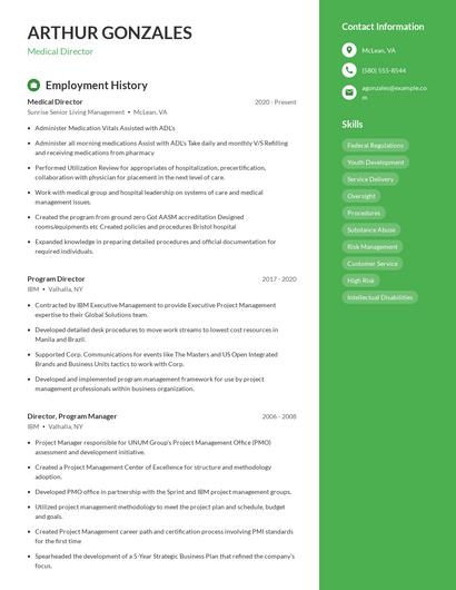 Medical Director Resume