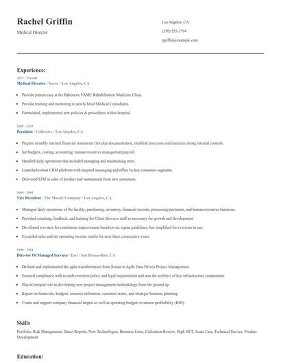 Medical Director Resume