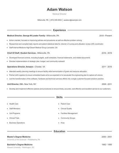 Medical Director Resume