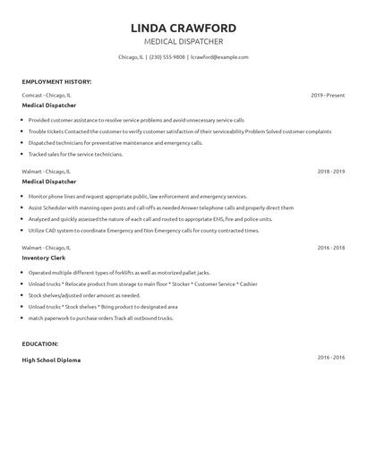 Medical Dispatcher Resume
