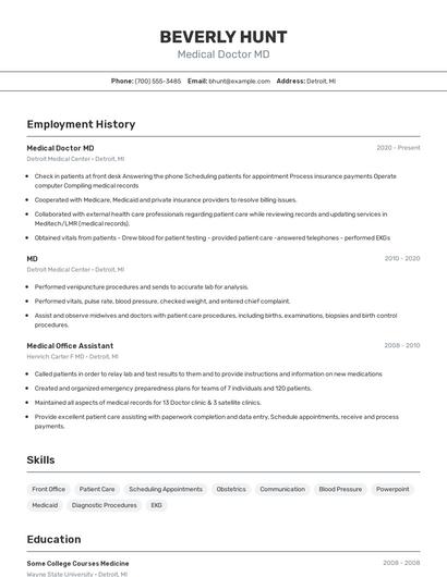 Medical Doctor MD Resume