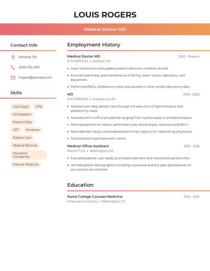 Medical Doctor MD Resume
