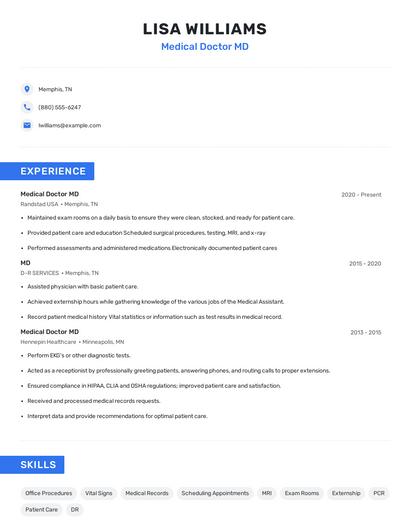 Medical Doctor MD Resume