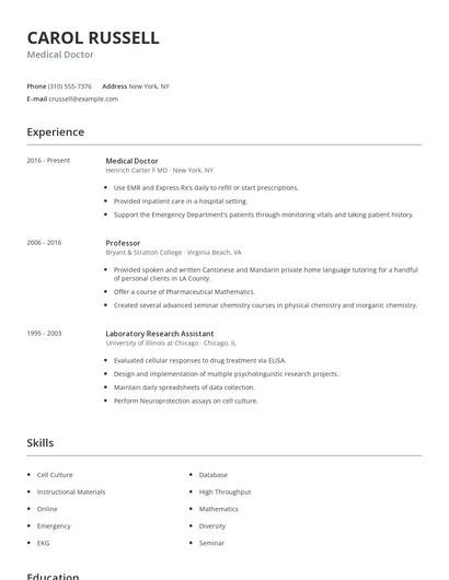 Medical Doctor Resume