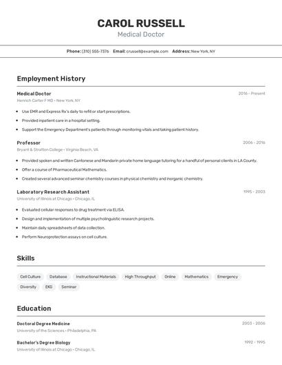 Medical Doctor Resume