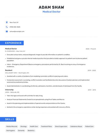 Medical Doctor Resume