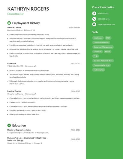 Medical Doctor Resume