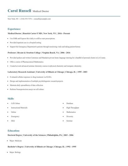 Medical Doctor Resume