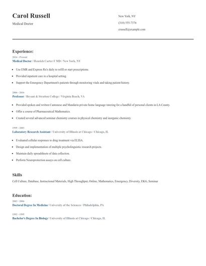 Medical Doctor Resume