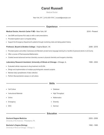Medical Doctor Resume
