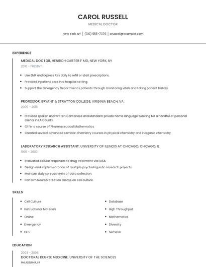 Medical Doctor Resume