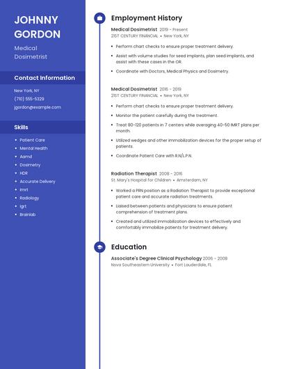 Medical Dosimetrist Resume