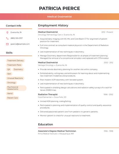 Medical Dosimetrist Resume